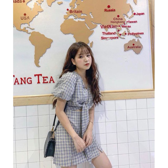 Set đầm caro cột nơ xinh ngất ngây | BigBuy360 - bigbuy360.vn
