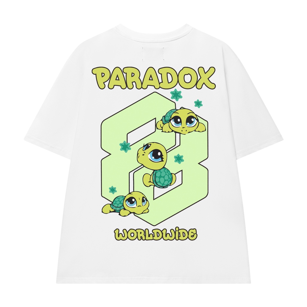 Áo thun tay lỡ Paradox form rộng -nam nữ Unisex - In hình - TURTLE LOGO - Màu trắng đen