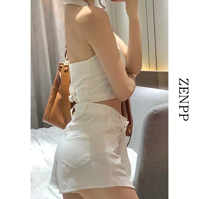 Set Áo Yếm Cổ Chữ V + Quần Culottes Ngắn Thời Trang Nữ