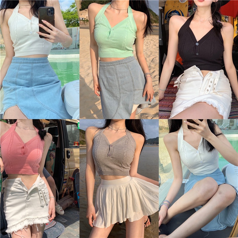 Xiaozhainv Áo Dệt Kim Không Tay Phong Cách Hàn Quốc 5 Màu Lựa Chọn Cho Nữ