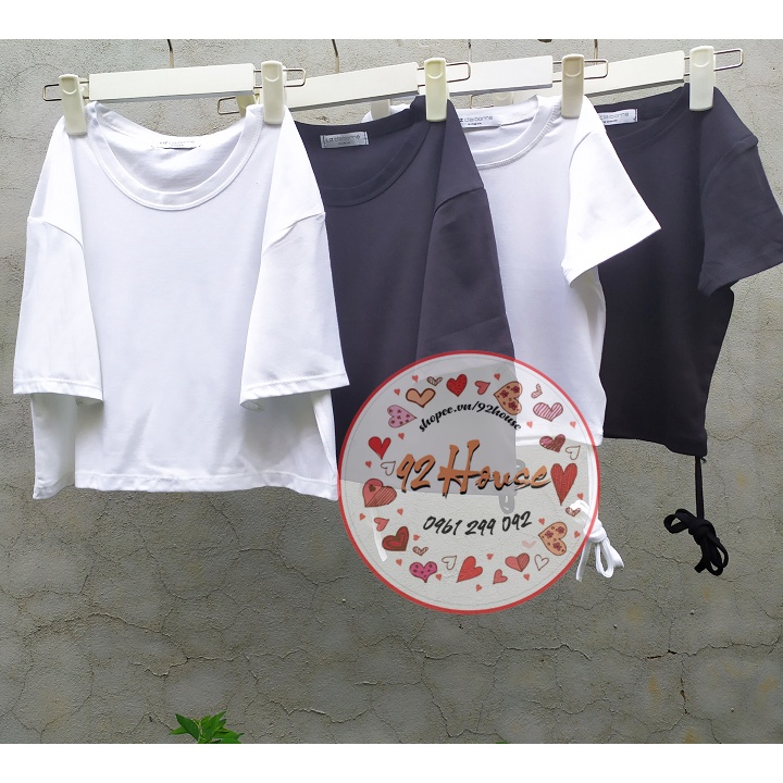 Áo croptop nữ cổ tròn tay ngắn form rộng / Croptop cổ tròn dáng buông / Áo crt nữ phong cách Hàn Quốc