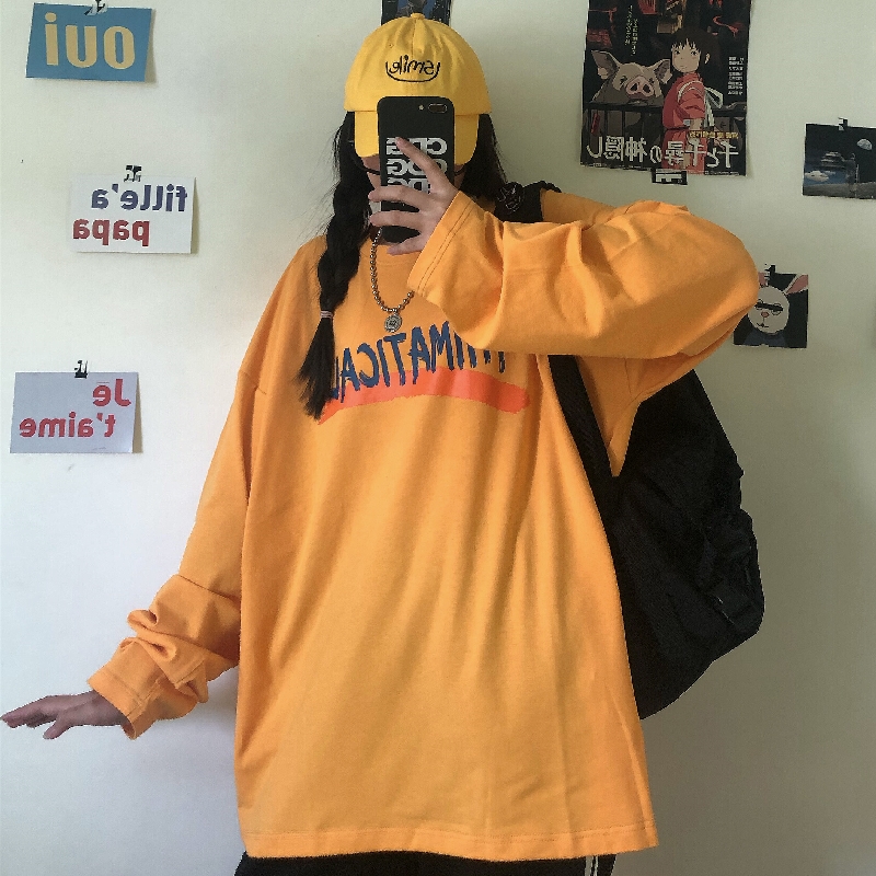 Áo thun tay dài in chữ tiếng anh phong cách Hàn thời trang cho nữ