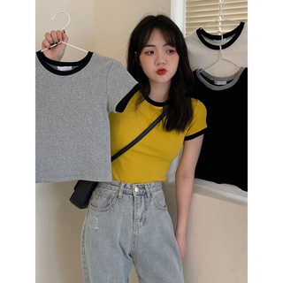 (ORDER) Áo thun nữ cộc tay ôm bó phối viền cổ cá tính nhiều màu (MẪU MỚI 2020)