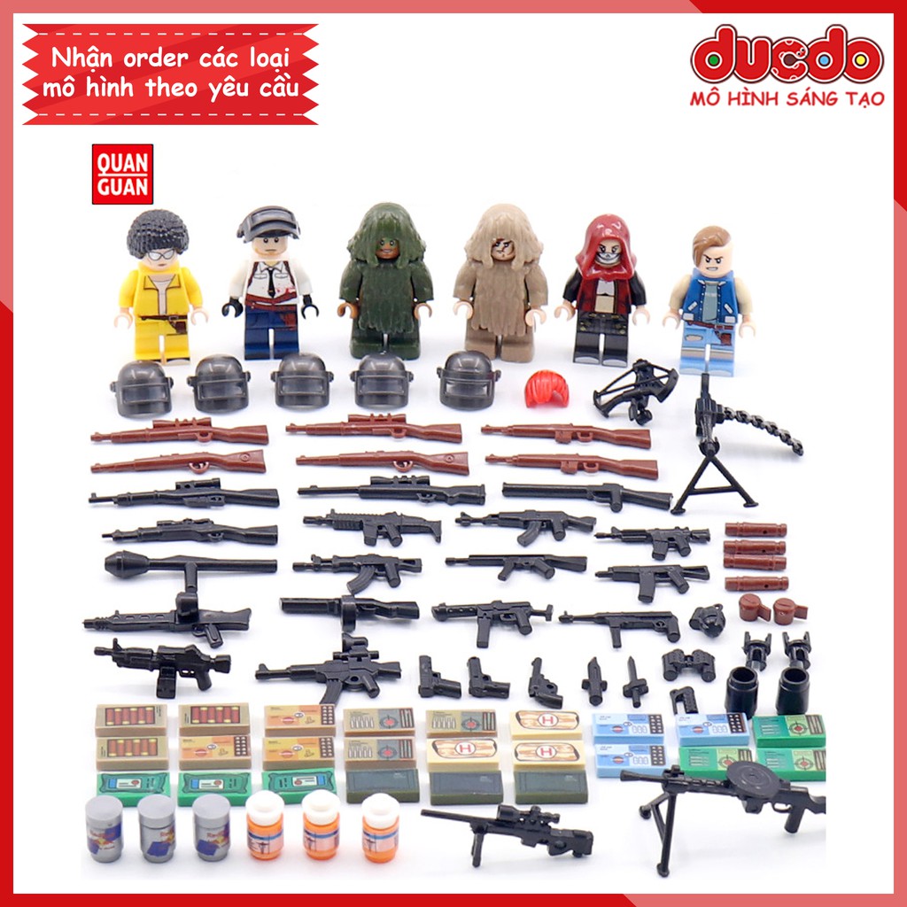 Combo 6 Nhân Vật PUBG Sâu Róm ngụy trang Đồ chơi Lắp ghép Mini Minifigures Army lính QuanGuan 100050 Mô hình