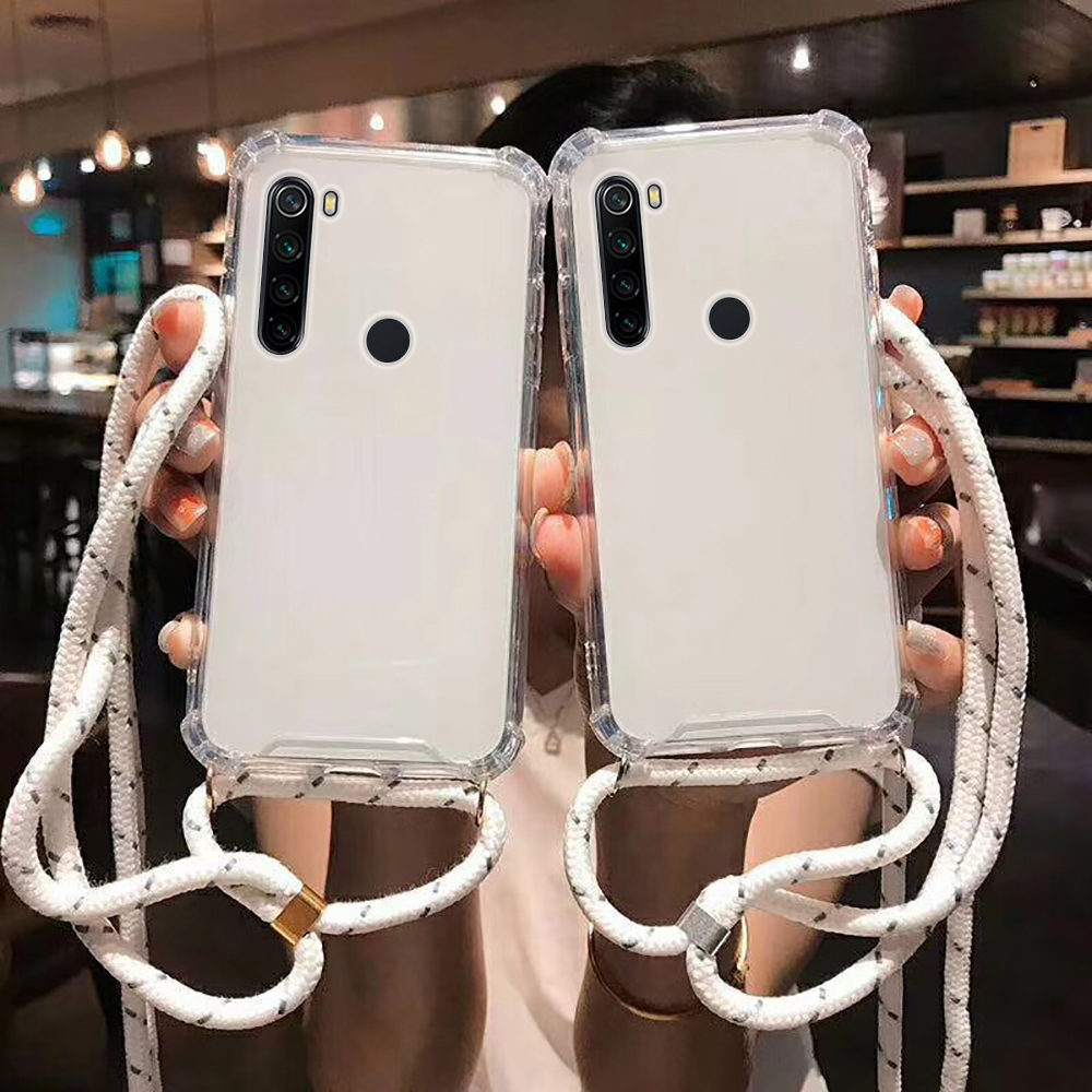 xiaomi redmi 8 k30 pro 10x 4G 5G mi cc9 note 10 pro With Rope Phone Case Transparent TPU Cord Lanyards Case