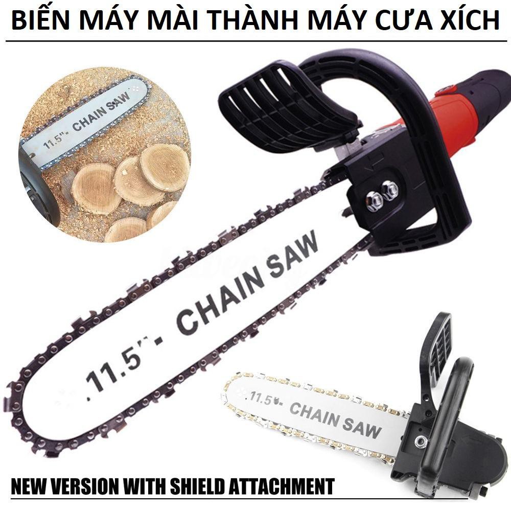 Lưỡi cưa xích, bộ chuyển đổi gắn máy mài cầm tay thành máy cắt gỗ, cưa gỗ, lưỡi cưa xích gắn máy mài