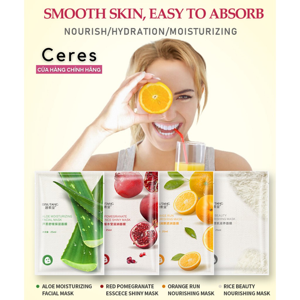 Mặt nạ giấy trái cây dưỡng da rainbow Bisutang mask cấp ẩm trắng da | BigBuy360 - bigbuy360.vn