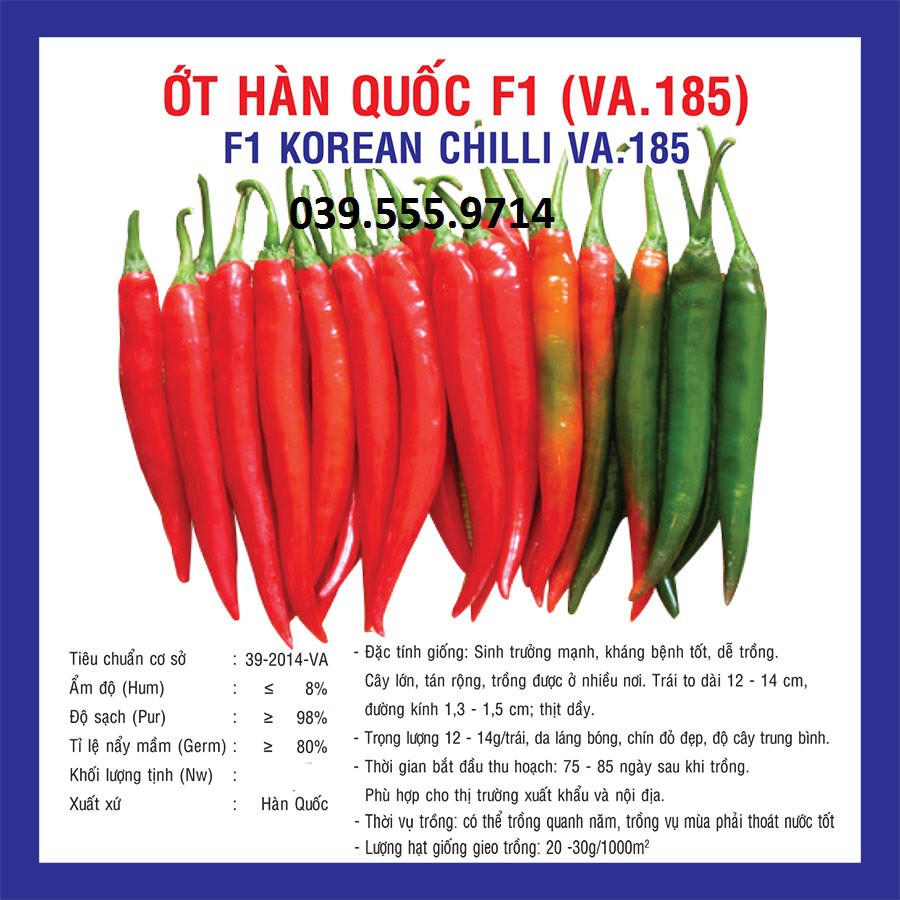 Hạt giống Ớt Hàn Quốc F1  – 0.5gram