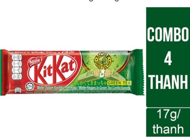 Combo 4 bánh xốp Kitkat phủ Socola Trà xanh gói 17g