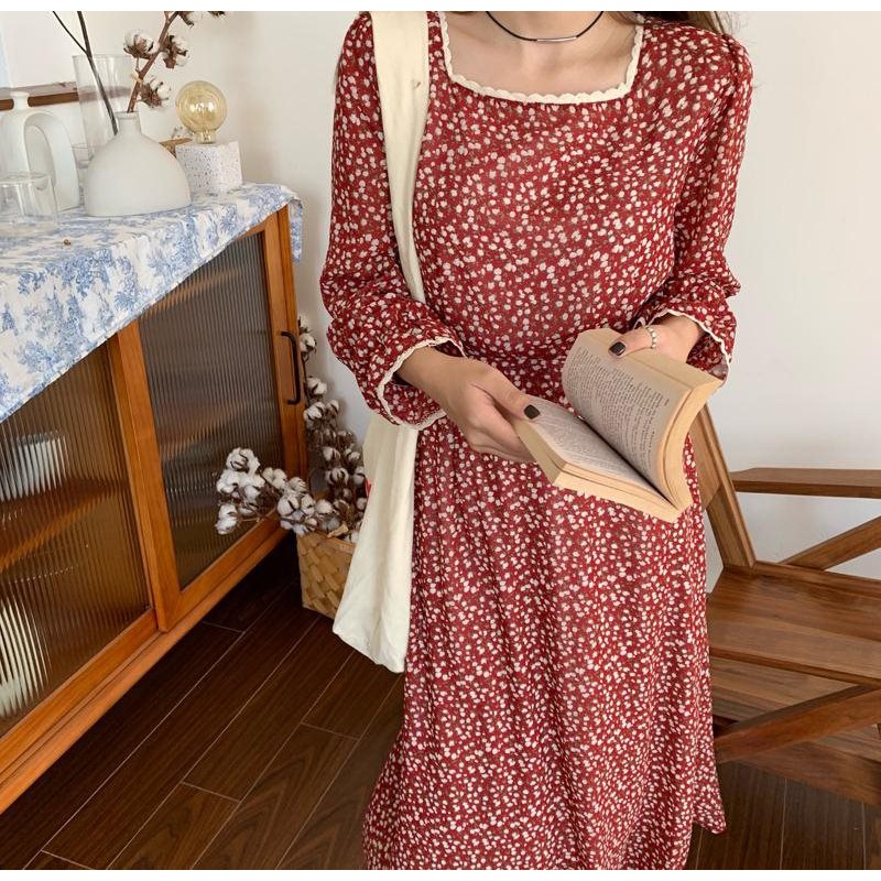 Váy Hoa Nhí vintage Đầm Voan Dáng Dài đẹp dễ thương dáng xòe có lớp lót Quảng Châu kozoda D18 | BigBuy360 - bigbuy360.vn