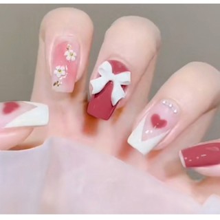 Bộ Móng Tay Giả Ngắn Đính Nơ Nhiều Màu Sắc Thời Trang Mùa Thu Đông