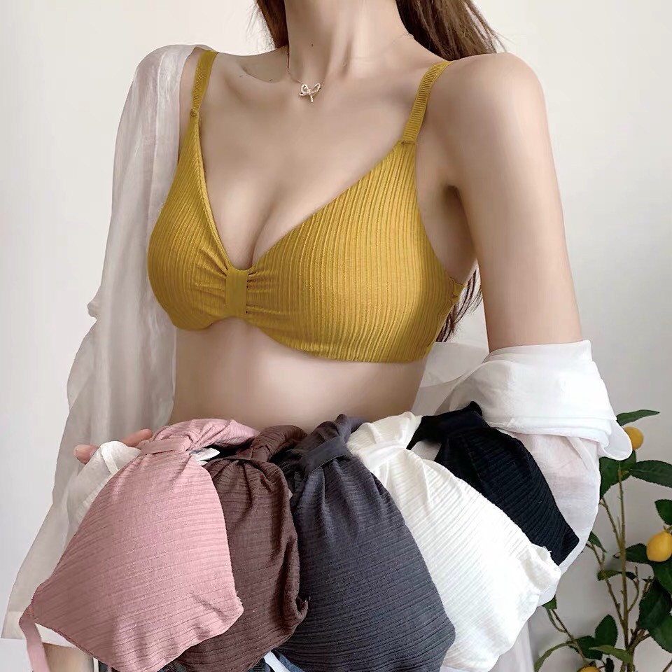 Áo lót nữ nơ cotton gân tăm, áo ngực bra không gọng + kèm mút nâng ngực tự nhiên | BigBuy360 - bigbuy360.vn