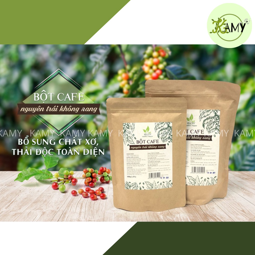 Bột Cafe Nguyên Trái Không Rang Viethealthy Thải Độc Đại Tràng, Enema Coffee Thải Độc Gan Túi 0.5-1kg