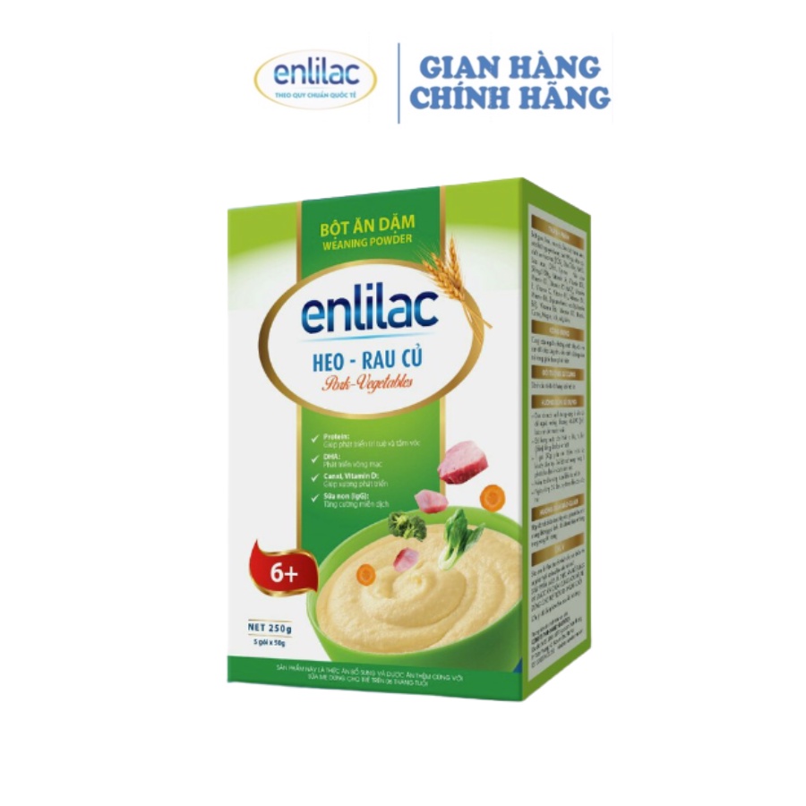 Bột ăn dặm Heo - Rau củ ENLILAC Bổ sung dinh dưỡng cho bé, tăng cường gệ miễn dịch hộp 250gr