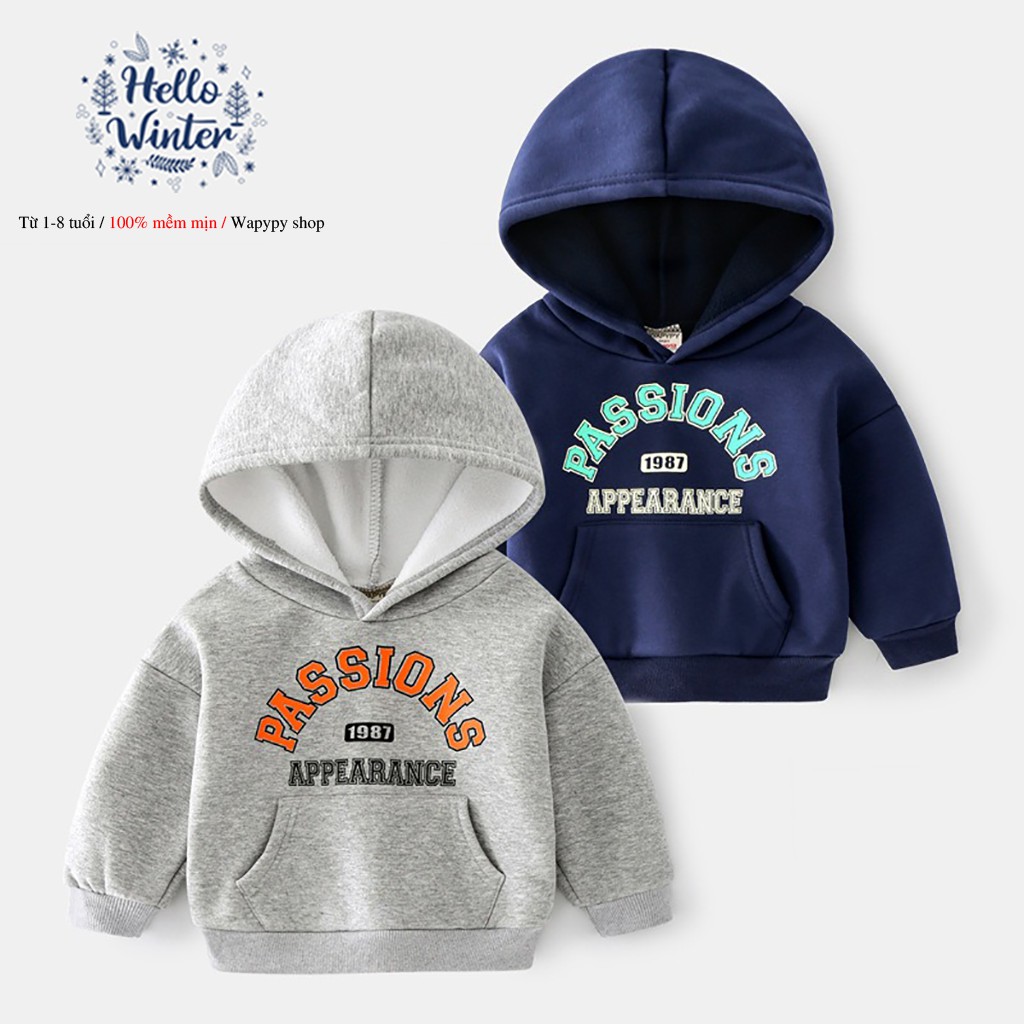 Áo Hoodie cho bé WAPYPY áo nỉ có mũ họa tiết chữ thu đông 2023