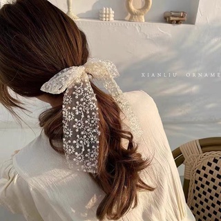 Dây Cột Tóc Phối Nơ Ren Dễ Thương Đơn Giản Cho Nữ