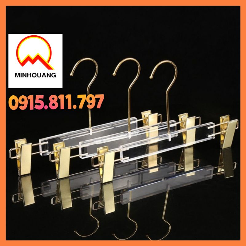 Móc treo quần áo - kẹp mika đầu kẹp mạ vàng siêu xinh và sang chảnh cho shop thời trang màu trong suốt,kích thước 30cm