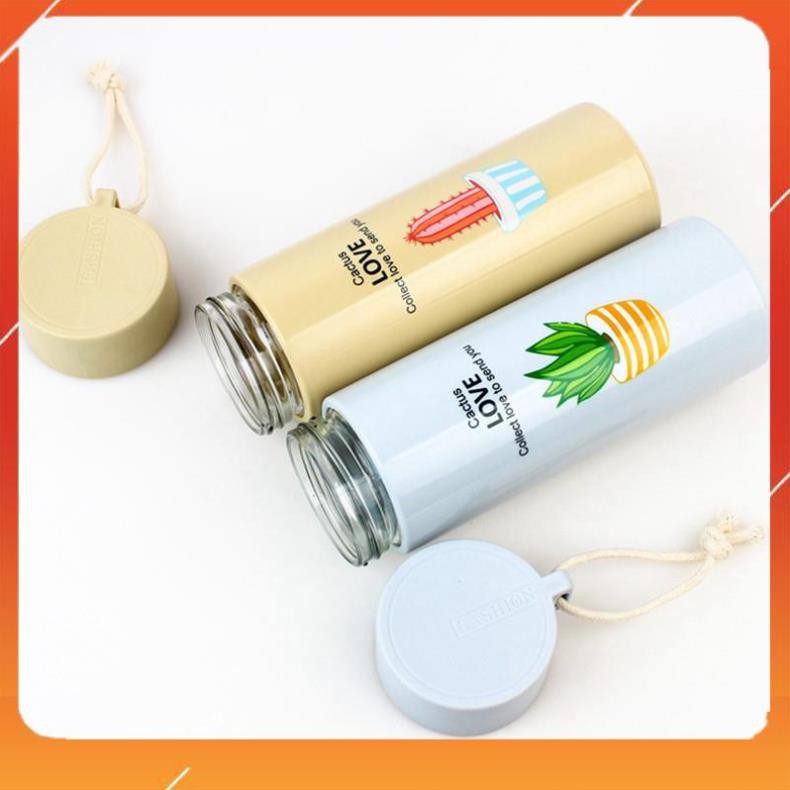 Bình đựng nước lõi thủy tinh họa tiết xương rồng dung tích 450ml. | BigBuy360 - bigbuy360.vn