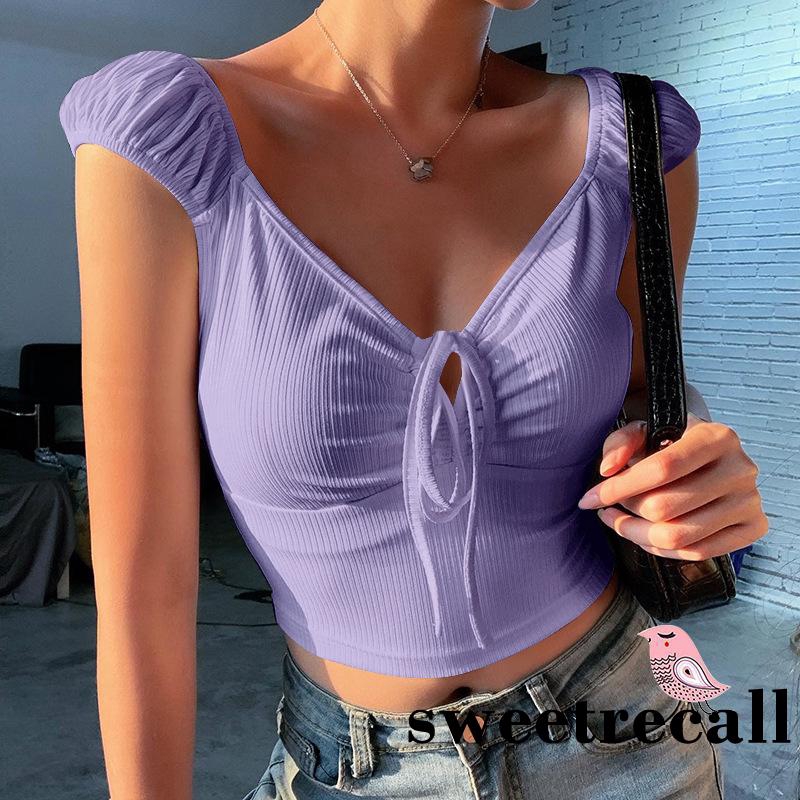 Áo Croptop Trễ Vai Thiết Kế Cổ Chữ V Quyến Rũ