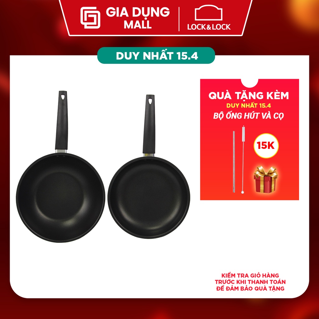 Bộ 2 chảo Lock&amp;Lock Easy Frypan 2P Set, Chảo 1 tay cầm 24cm + Chảo lòng sâu 26cm (LEY1243 x 1, LEY1265 x 1) LEY1243S2