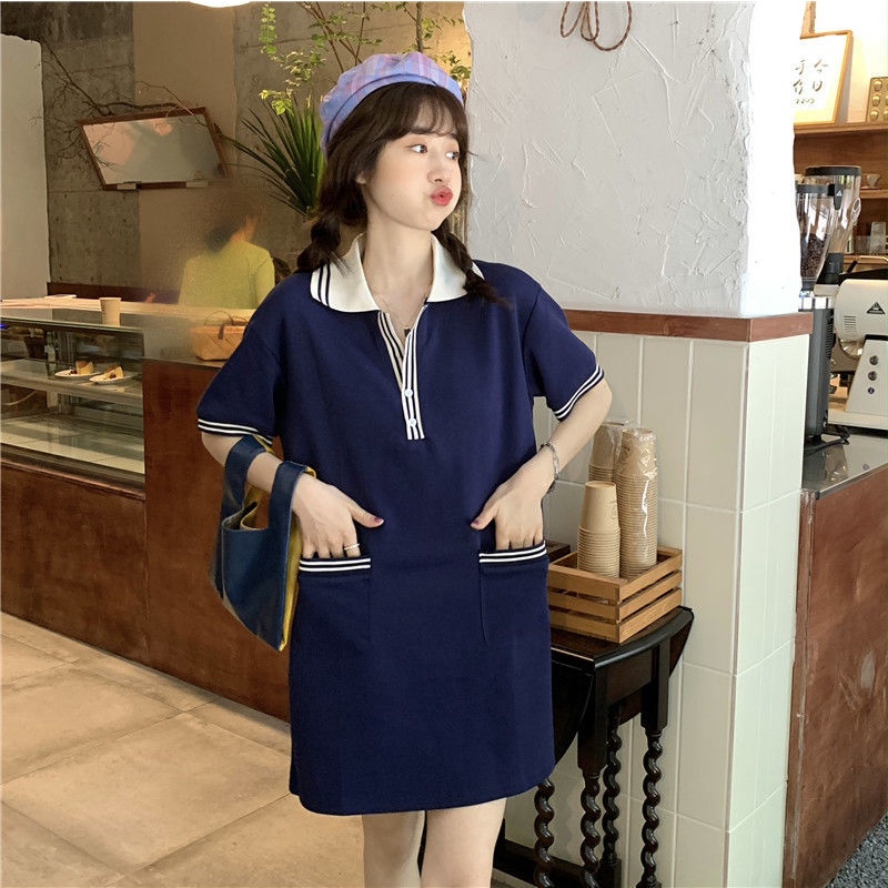 Đầm Tay Ngắn Cổ Polo Phong Cách Hàn Quốc 182245 Đầm Dáng Rộng Thời Trang Mùa Hè Cho Tuổi Trung Niên