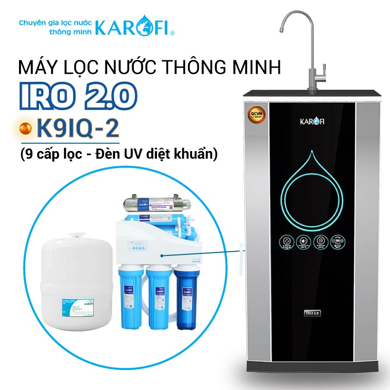 Máy lọc nước RO KAROFI iRO 2.0 K9IQ-2 (9 cấp lọc - Đèn UV diệt khuẩn)