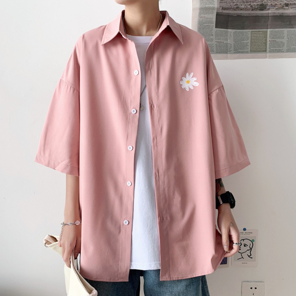 Áo khoác sơ mi unisex form rộng Nam Nữ in hình hoa cúc | BigBuy360 - bigbuy360.vn