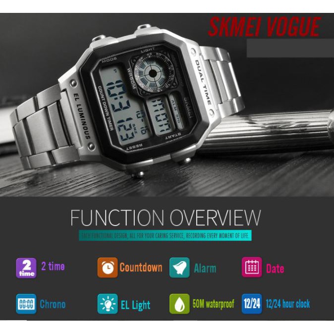 (CHÍNH HÃNG) Đồng hồ nam Skmei DO44 Dual time Digital Watch dây thép không gỉ + Tặng dây da thay thế | BigBuy360 - bigbuy360.vn