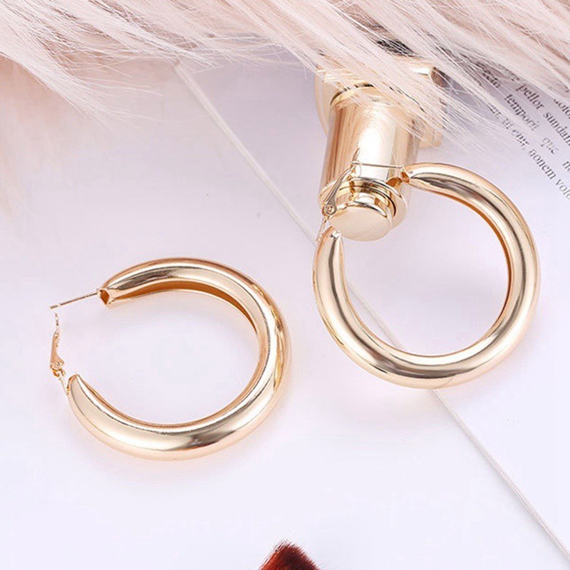 Đôi khuyên tai tròn mạ vàng/ bạc thời trang cho nữ