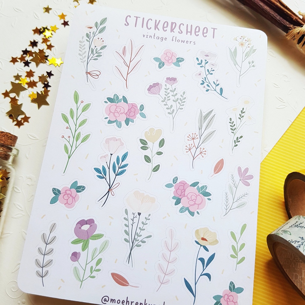 Sticker Trang Trí Sổ - Chủ Đề Hoa Lá - SS VINTAGE FLOWERS - Sổ Đựng Card - Trang Trí LOMO - Trang Trí TOPLOADER