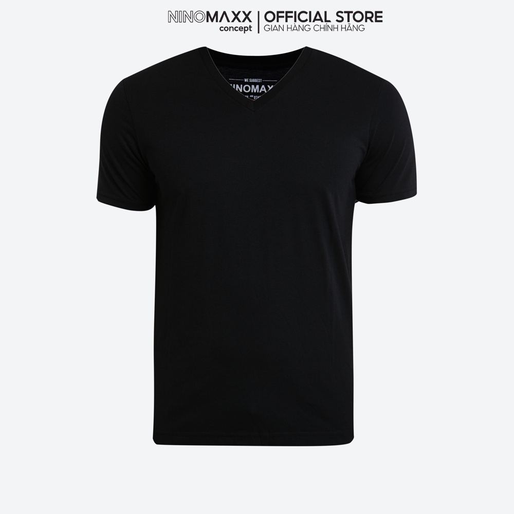 NINOMAXX Áo thun Basic Nam tay ngắn RED cổ tim trơn cotton pha polyester 1801028