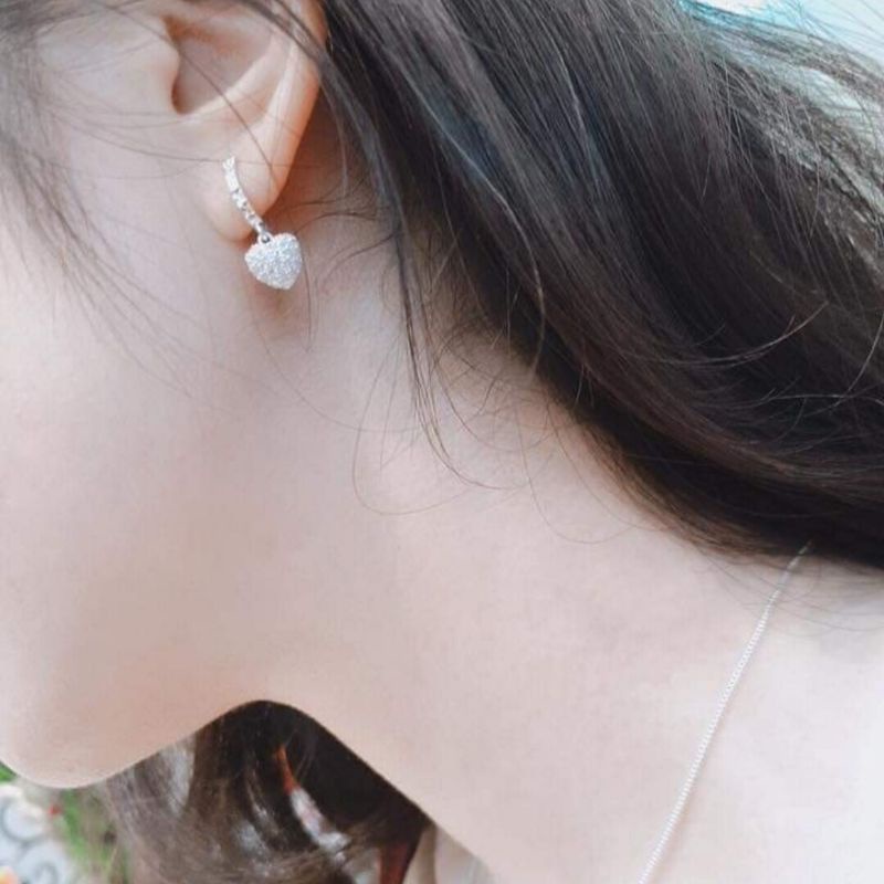 Bông tai bạc bông trái tim 3D nhỏ xinh( giá 1 đôi)