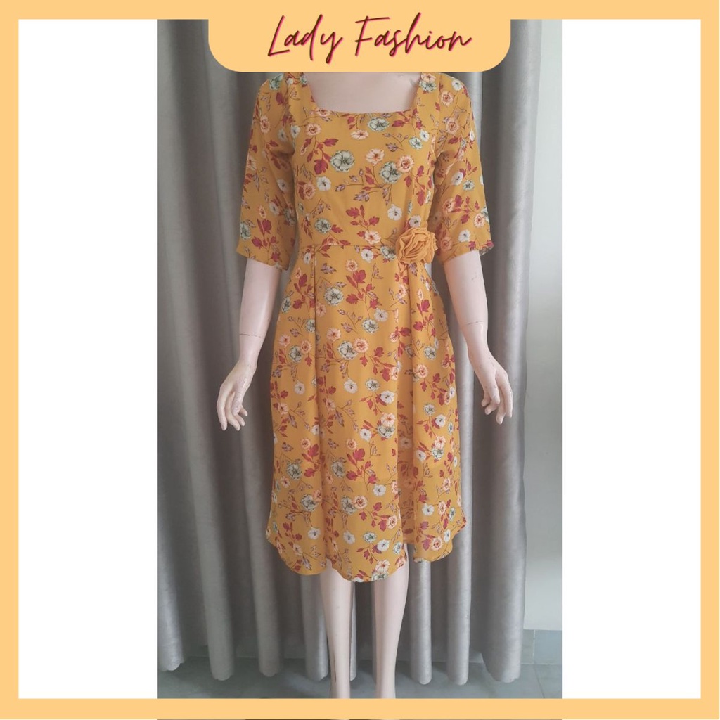 Đầm xòe hoa Vintage gắn hoa hồng - MS0574D