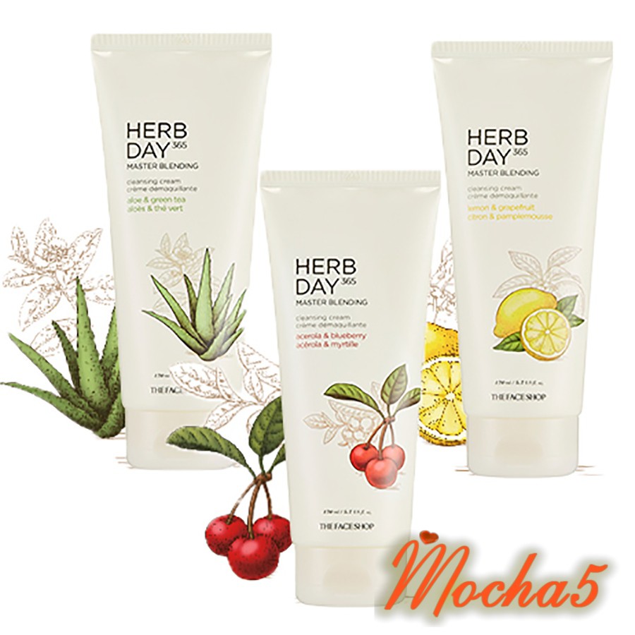 Kem tẩy trang The Face Shop Herb Day 365 Master Blending Cleansing Cream TFS loại bỏ sạch bụi bẩn 170ml