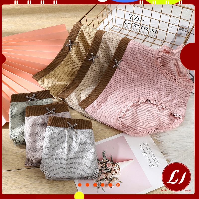 Set 3 Quần lót nữ VIỀN NÂU cotton mềm mịn, thông hơi ( M-3313)