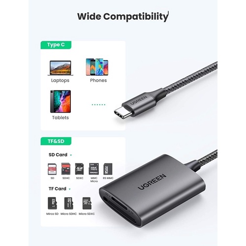 Đầu đọc thẻ SD/TF chuẩn USB 3.1 Type-C Ugreen 80888 - Hàng Chính Hãng