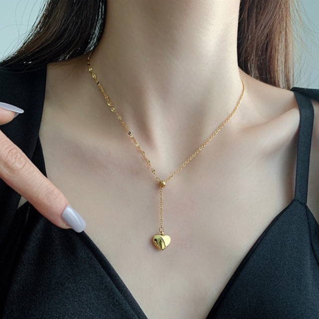 Dây chuyền titan basic mặt trái tim dây rút , mạ vàng 14k  [  KHÔNG ĐEN GỈ ]   Her Accessories CT8