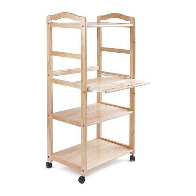 Kệ lò vi sóng 4 tầng bằng gỗ cao su tự nhiên