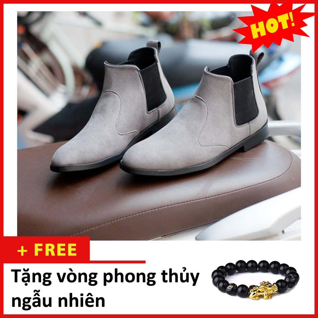 [Shop Uy Tín] Giày Chelsea Boot Nam Cổ Chun Da Búc Xám Phong Cách Hàn Quốc - CB520-bucxamhun (PT)