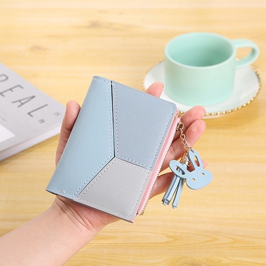 [Voucher &amp; Dịch vụ]Ví tiền bằng da ba màu có ngăn đựng tiền thẳng Ví nhỏ gọn