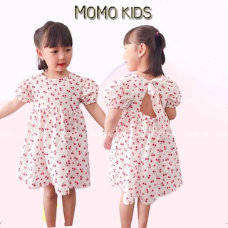 Váy cho bé gái đầm hình cherry có dây buộc nơ cho bé gái, thời trang trẻ em MOMO từ 10-20kg