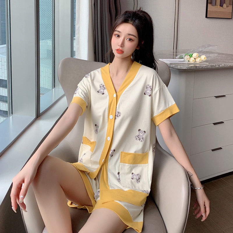 Bộ Đồ Ngủ Cotton Ngắn Tay Plus Size M-3 Họa Tiết Hoạt Hình Cho Nữ