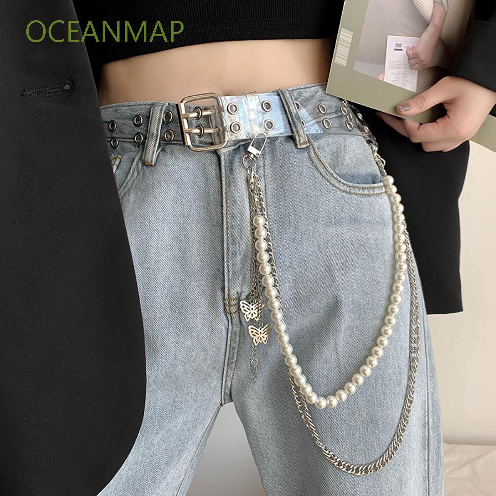 Dây Xích Đeo Thắt Lưng Quần Jeans Phối Hình Bướm Đính Ngọc Trai Phong Cách Punk Thời Trang Quyến Rũ Cho Nữ