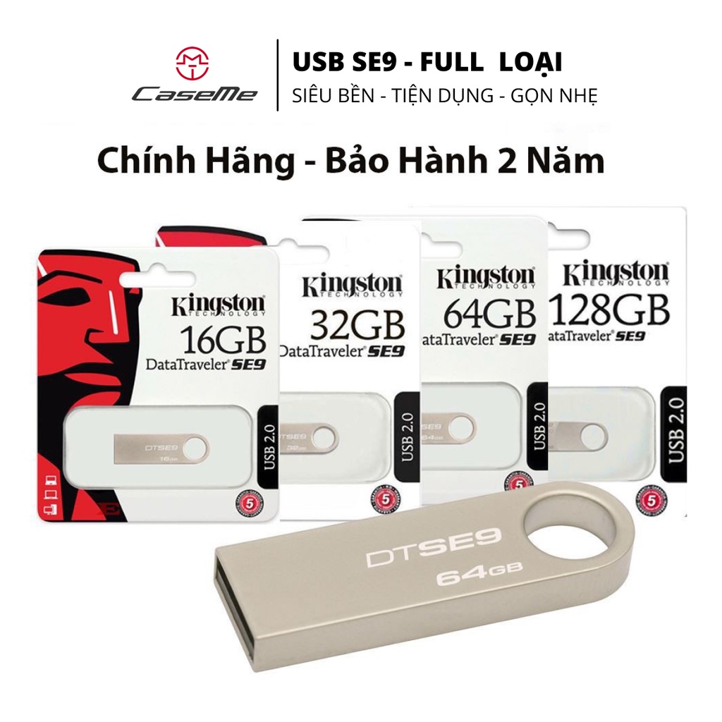USB Kingston SE9 64Gb/32Gb/16Gb/8Gb/4Gb/2Gb - USB 2.0, chống nước, Bảo hành 5 năm lỗi 1 đổi 1
