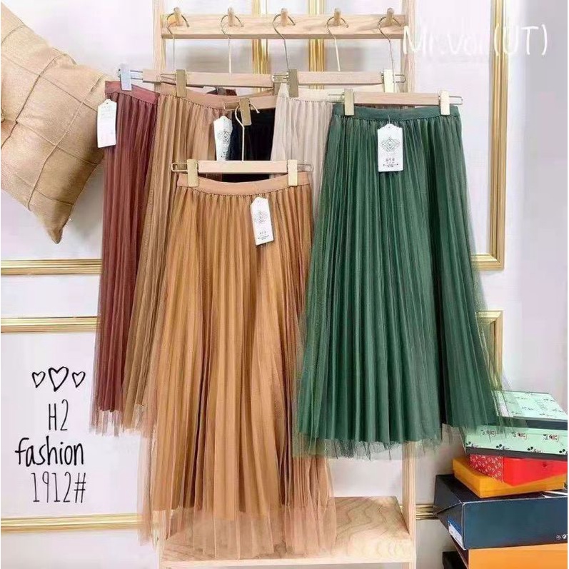 Chân váy dài 2 mặt , chân váy xếp li  hàng QC