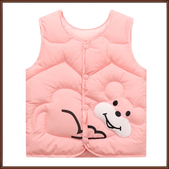Áo Khoác Ghi Lê Hai Mặt Lót Cotton Giữ Ấm In Hoạt Hình Màu Trơn Thoải Mái Cho Bé