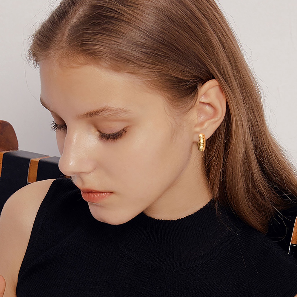 Bông Tai Dạng Vòng Bằng Thép Không Gỉ Thiết Kế Tối Giản Cho Nữ