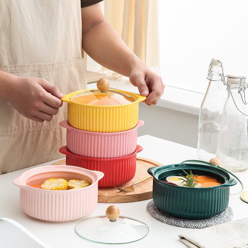 Nồi Sứ, Tô Sứ Nắp Kính Bát Sứ Decor Bộ Chén Sứ Dễ Thương Bát Ăn Cơm