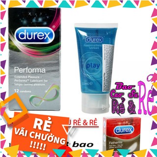 [Sale]  Combo Bao Cao Su Kéo Dài Cuộc Yêu Durex Performa và Gel Bôi Trơn Durex Play 50ml. Tặng 1 hộp Bao Cao Su 3 bao