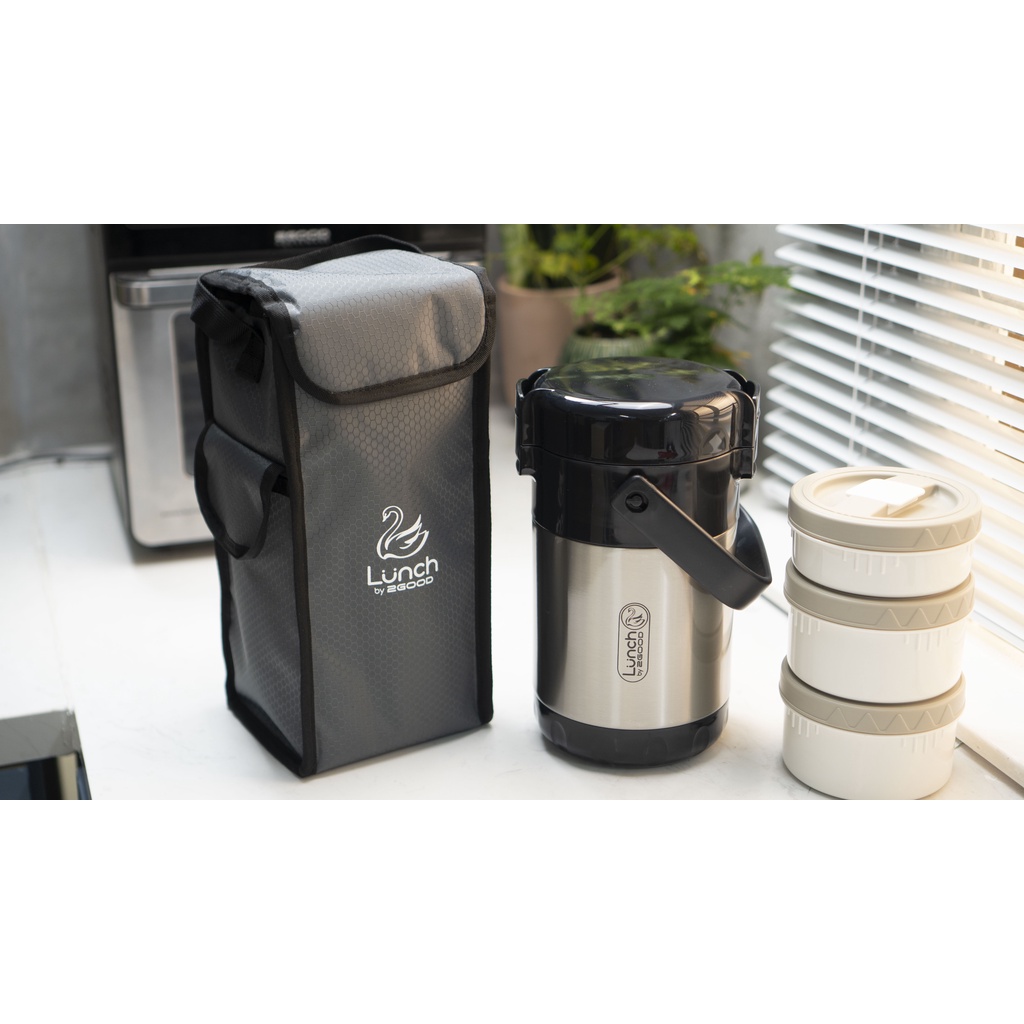 Bộ Hộp Cơm Giữ Nhiệt 2GOOD Lunch Box HC02  túi xách và quai xách đi kèm, tặng kèm muỗng và đũa inox